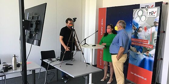 Im Online-Studio: Erik R. Huemer, (TÜV AUSTRIA Akademie), Mag. Marie Salin (Salin Consulting), Mag. Johann Gotthart, MBA (TÜV AUSTRIA Akademie)<br />