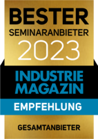 Das Siegel zur Auszeichnung vom Industriemagazin. Die TÜV AUSTRIA Akademie ist bester Seminaranbieter 2023